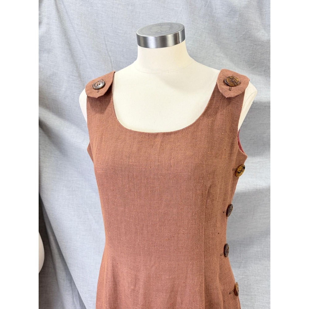 Vintage Santa Fe by Jim Tremblay Linen Sheath Dress Brown Side Button 10 - Picture 2 of 10